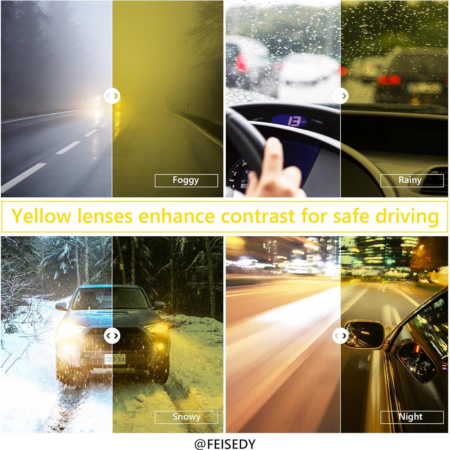 Gafas de Conducción Nocturna FEISEDY Lentes Amarillos UV