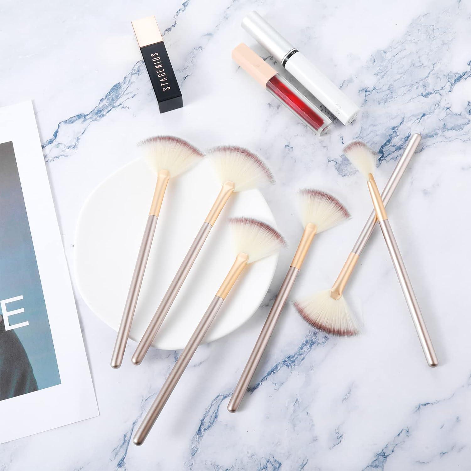 10 Pinceles de Abanico Prasacco para Facial 18.5 cm