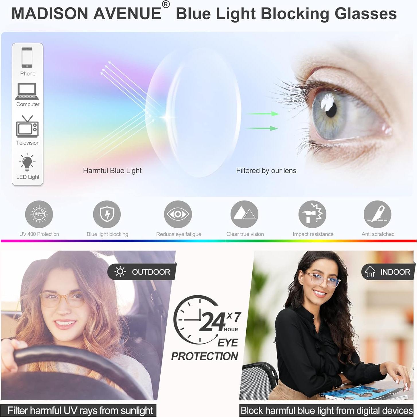 Gafas bloqueadoras de luz azul Madison Avenue para Mujeres - Clásico