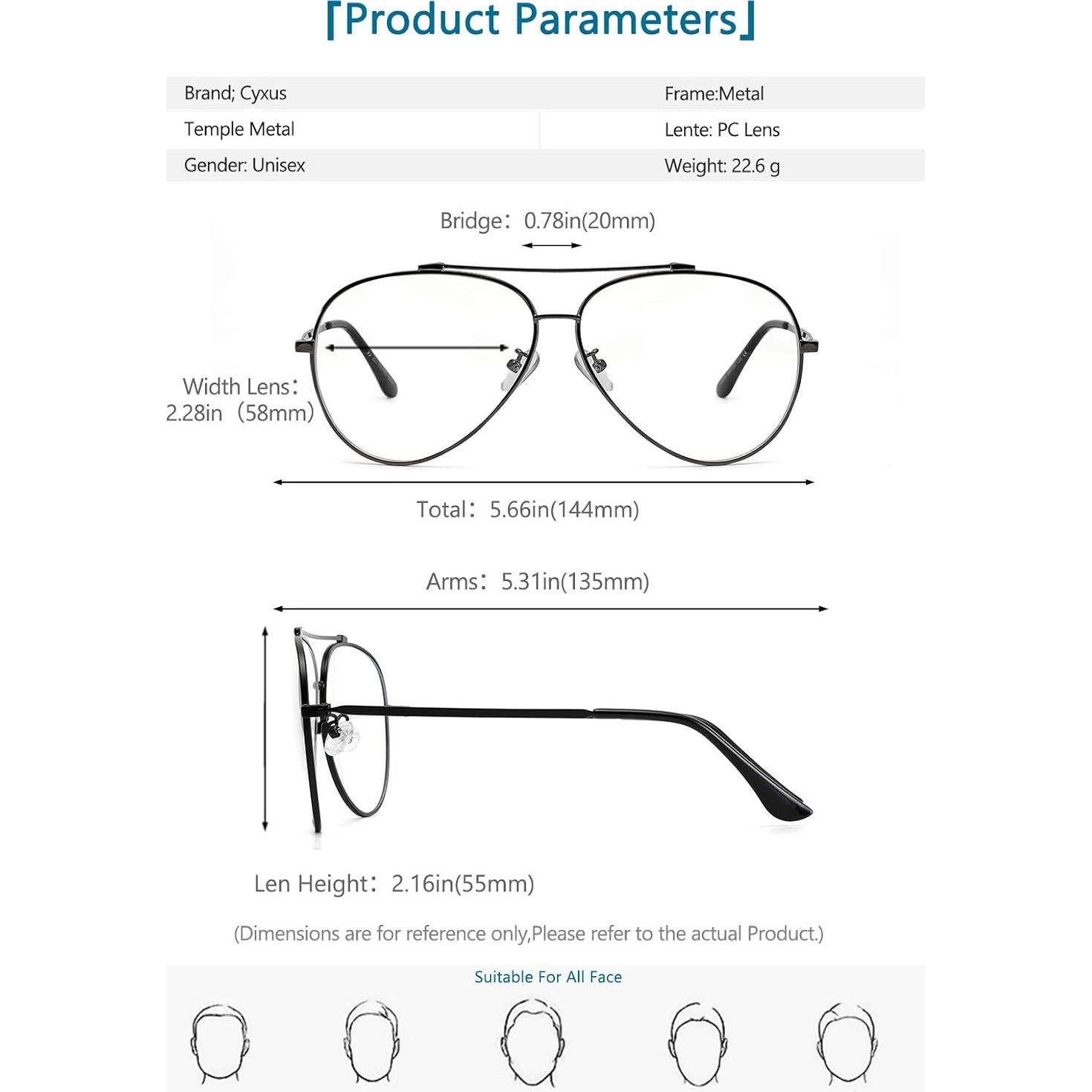Gafas Aviador Cyxus Anti Fatiga Ocular Bloqueo Luz Azul