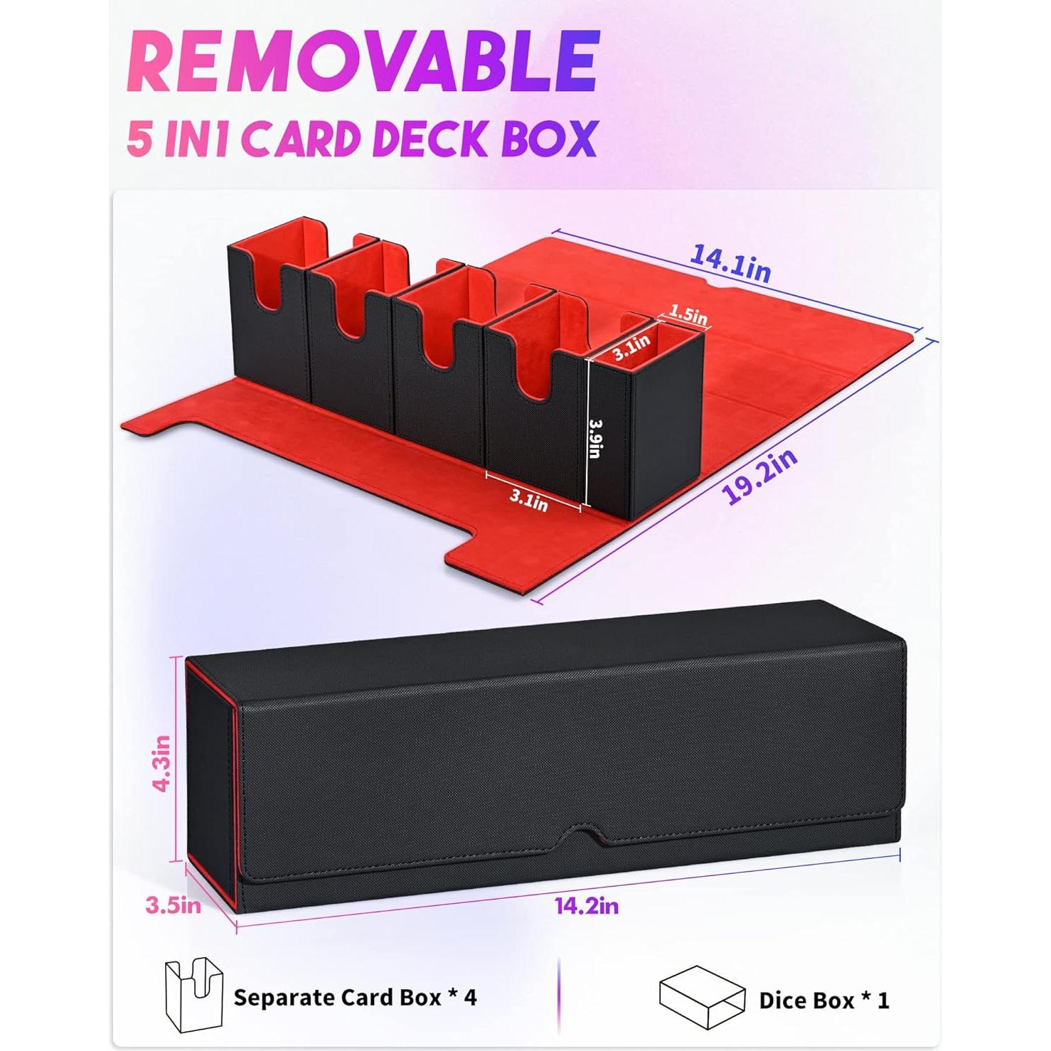 Caja de Barajas 5 en 1 UAONO para MTG y Yugioh - Negro Rojo