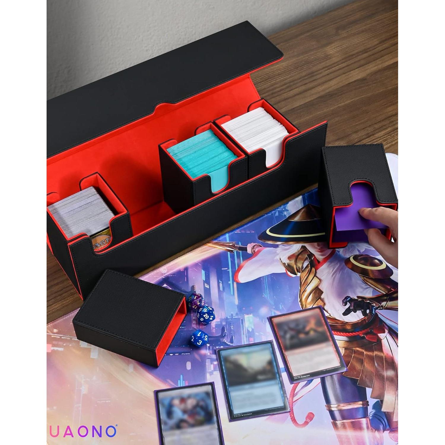 Caja de Barajas 5 en 1 UAONO para MTG y Yugioh - Negro Rojo
