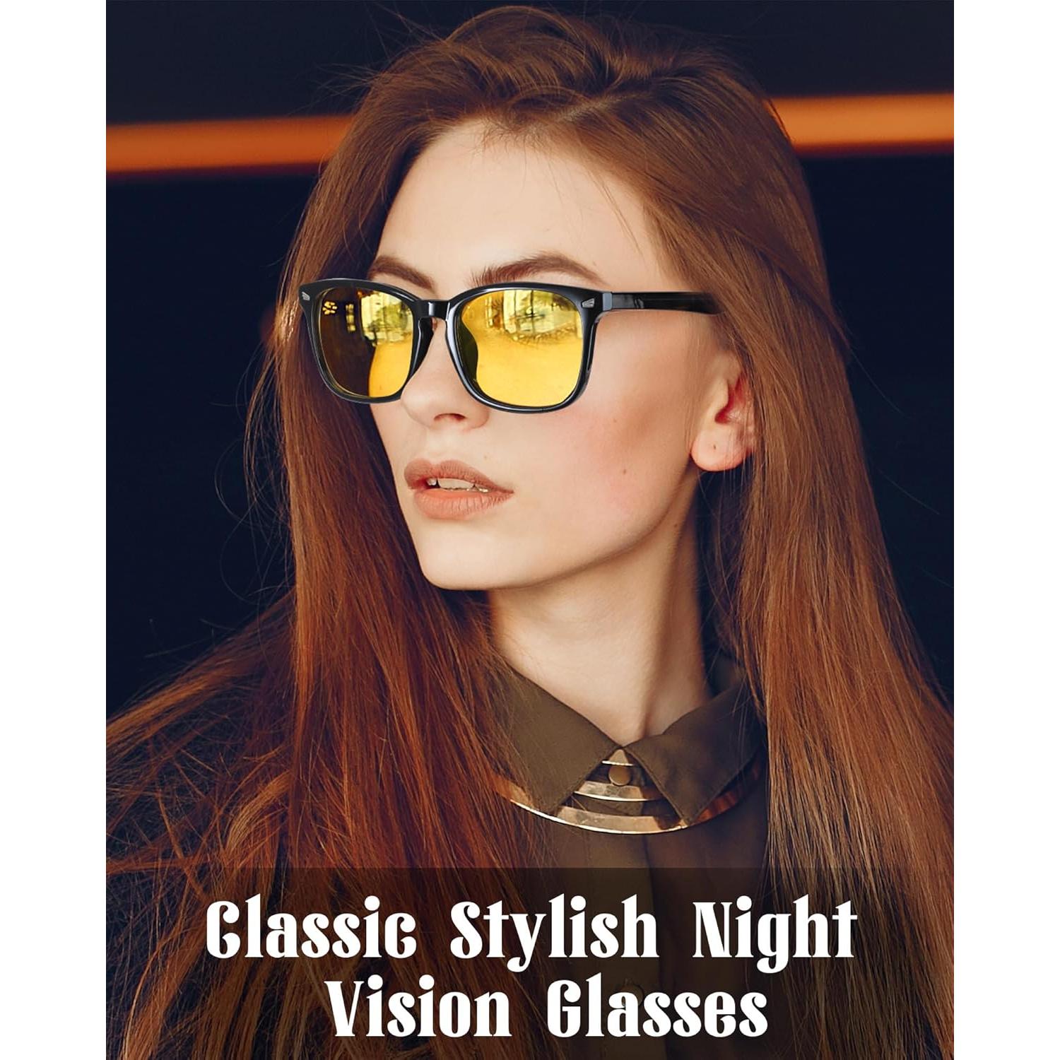 FIMILU Polarized Night Vision Glasses for Men Women, Trendy Yellow Lens Glasses for Night Driving, UV400 Protection