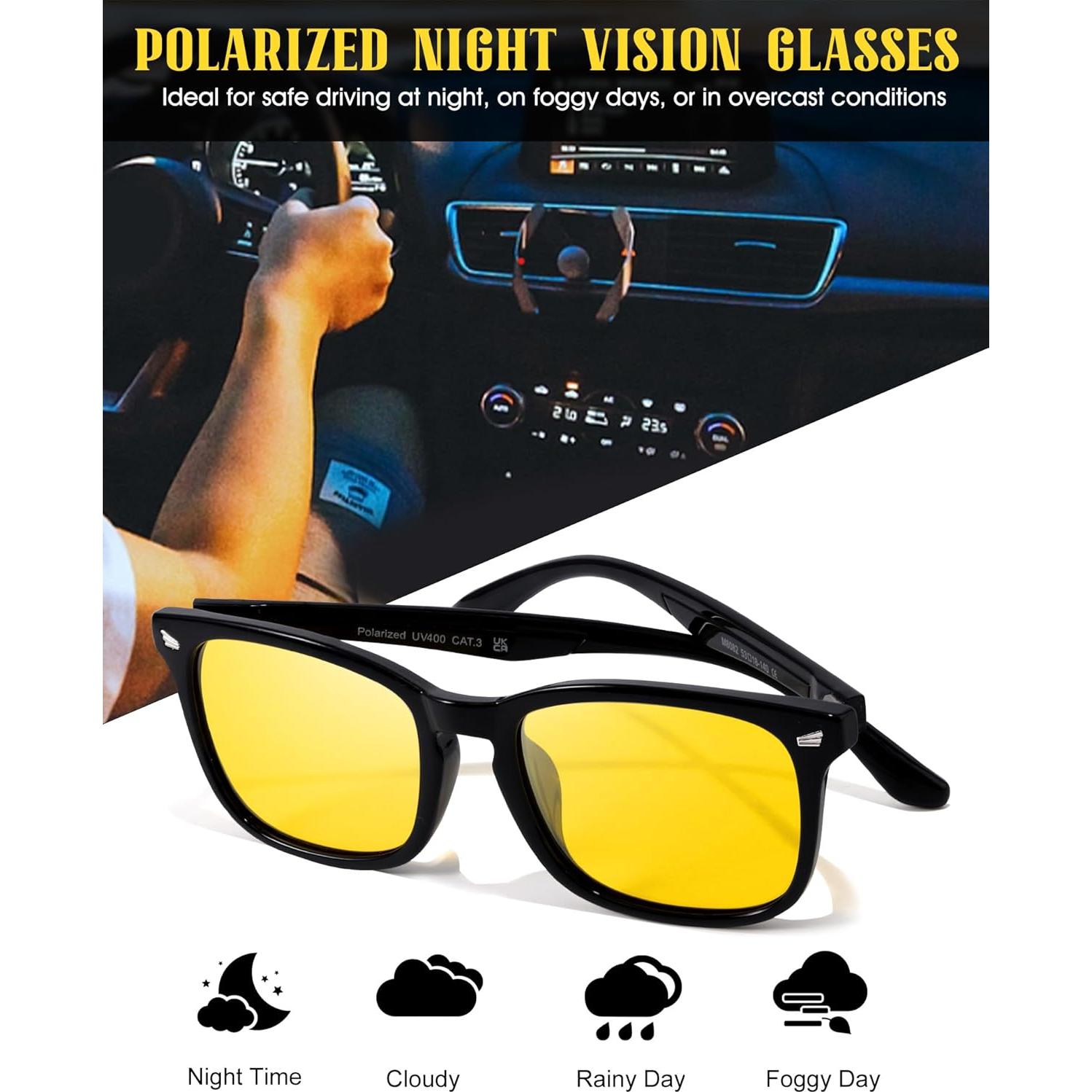 FIMILU Polarized Night Vision Glasses for Men Women, Trendy Yellow Lens Glasses for Night Driving, UV400 Protection