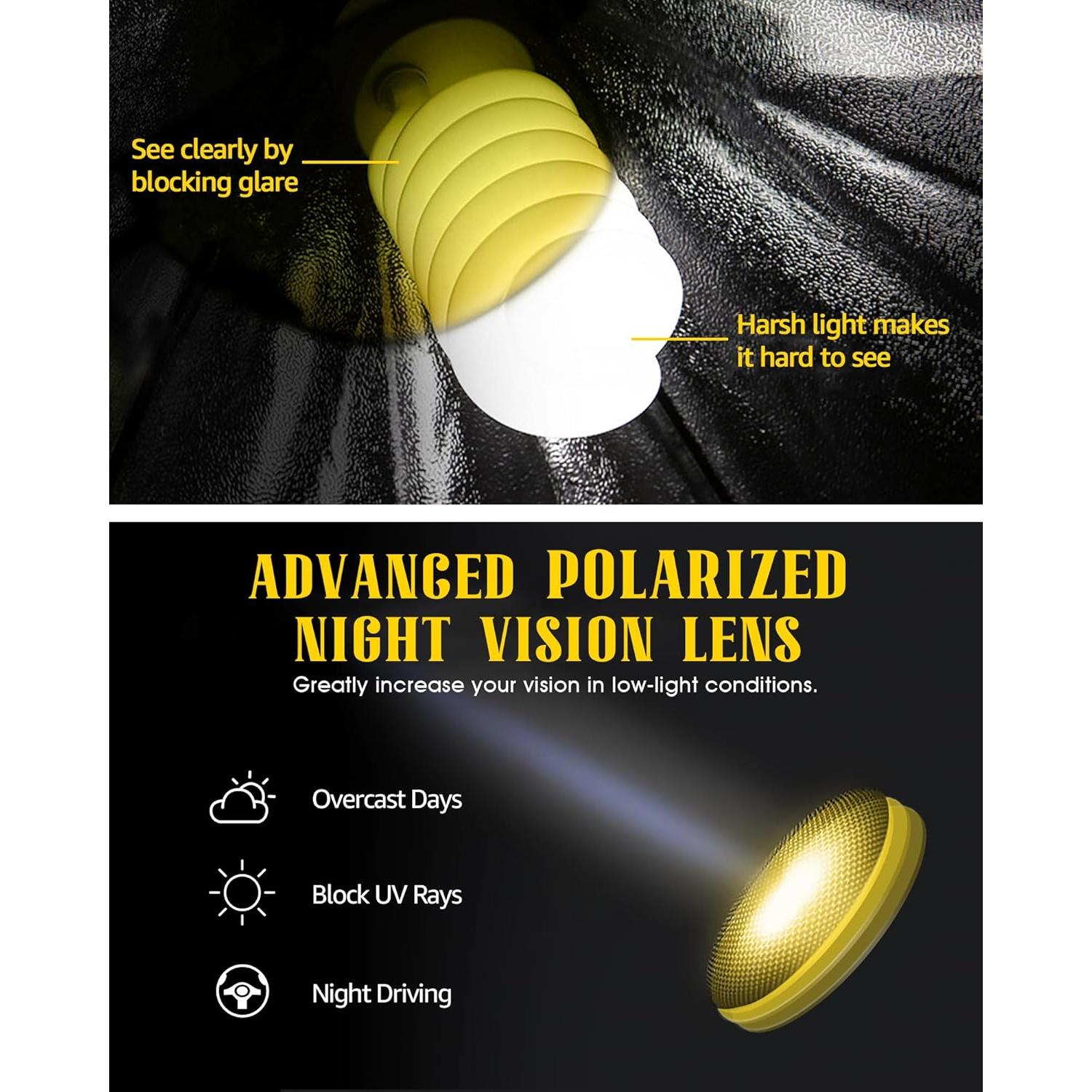 FIMILU Polarized Night Vision Glasses for Men Women, Trendy Yellow Lens Glasses for Night Driving, UV400 Protection