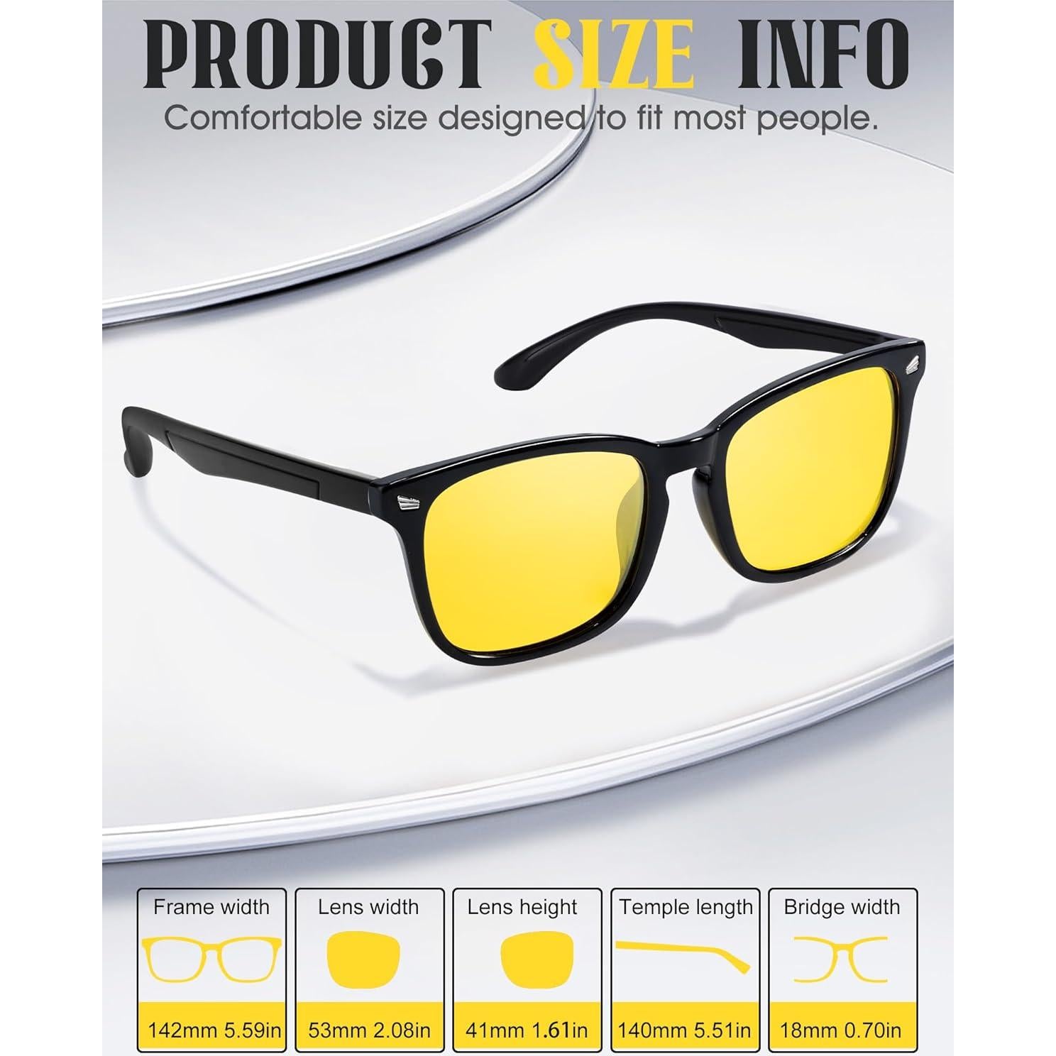 FIMILU Polarized Night Vision Glasses for Men Women, Trendy Yellow Lens Glasses for Night Driving, UV400 Protection