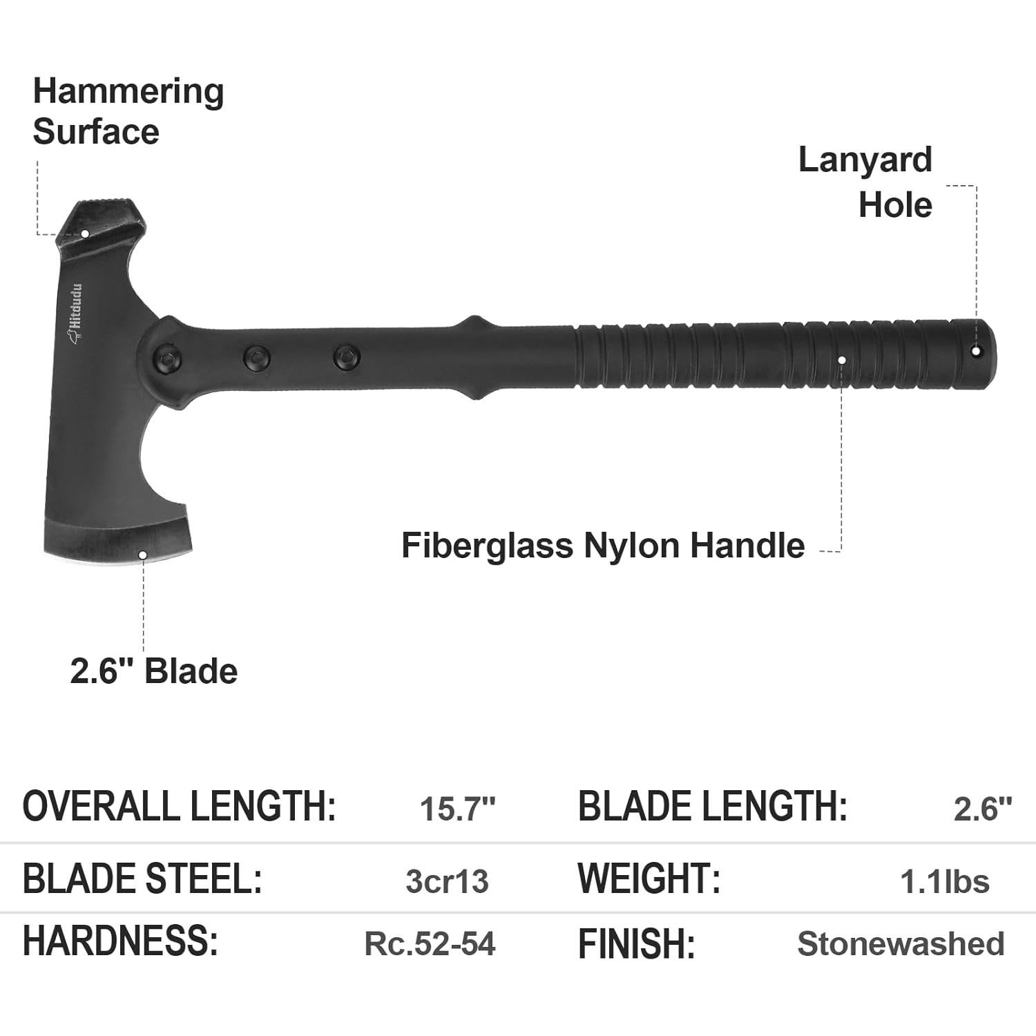 Hacha de Camping Hitdudu 39.9 cm con Funda de Nylon