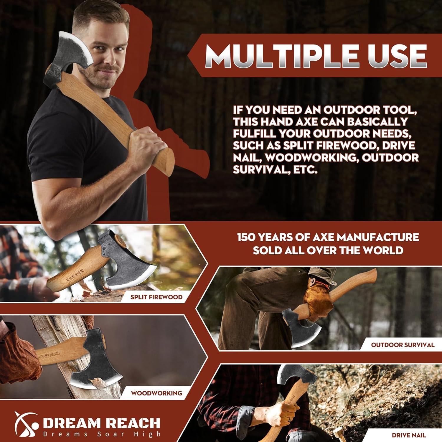 Hacha de Camping Soñar Alcance 36 cm Acero Forjado con Funda