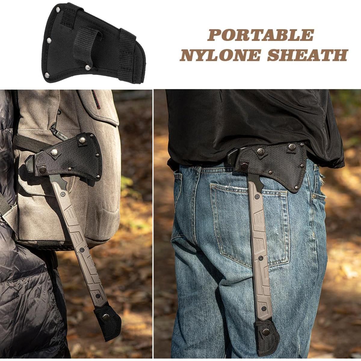 Hacha de Camping ZENHOSIT 43 cm con Funda y Piedra de Afilado