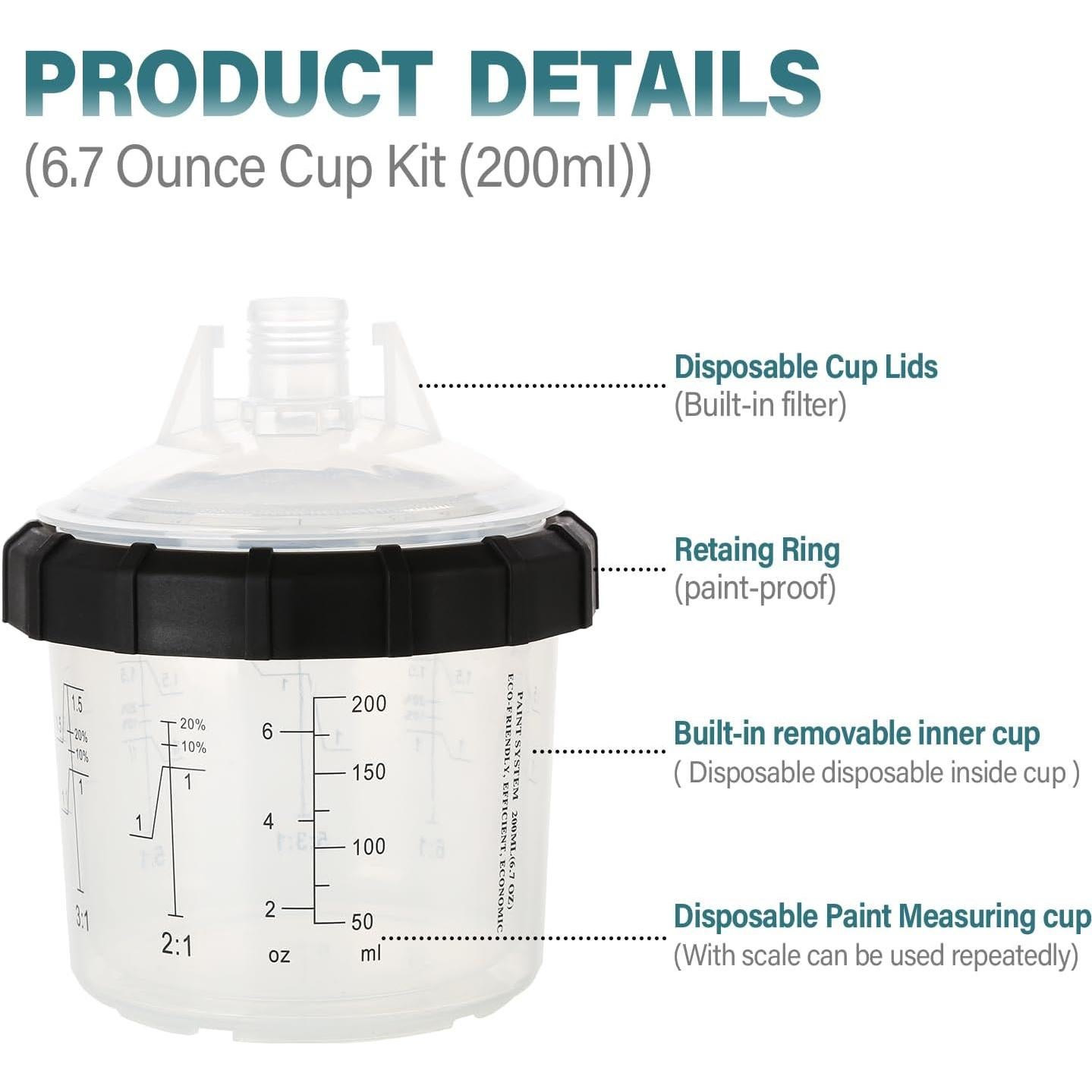 NIHAO Kit de Tazas de Mezcla Desechables para Pintura 200ml