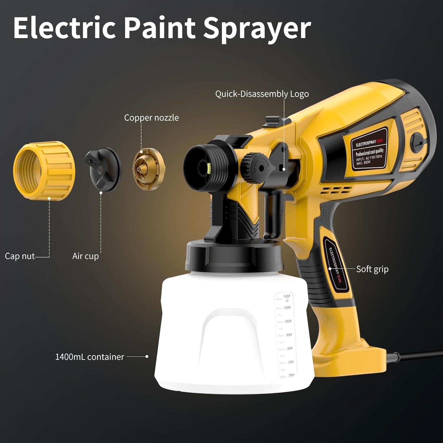 Pulverizador de pintura Kenoucle 800W 1400ml 5 boquillas