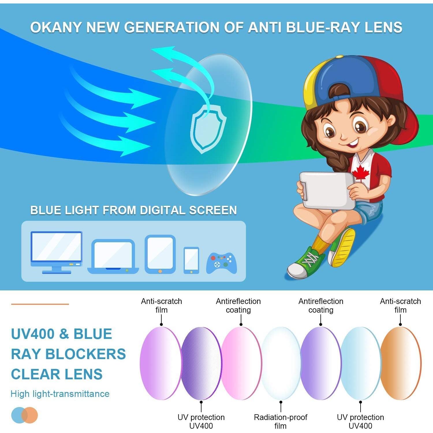 Gafas de luz azul para niños Okany 3 paquetes protección UV