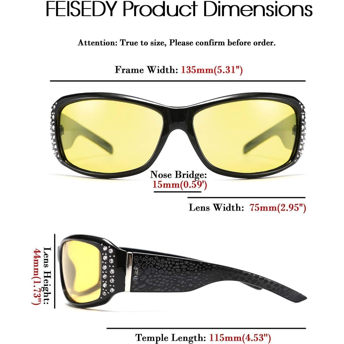 Gafas de sol amarillas FEISEDY para mujeres anti deslumbrantes