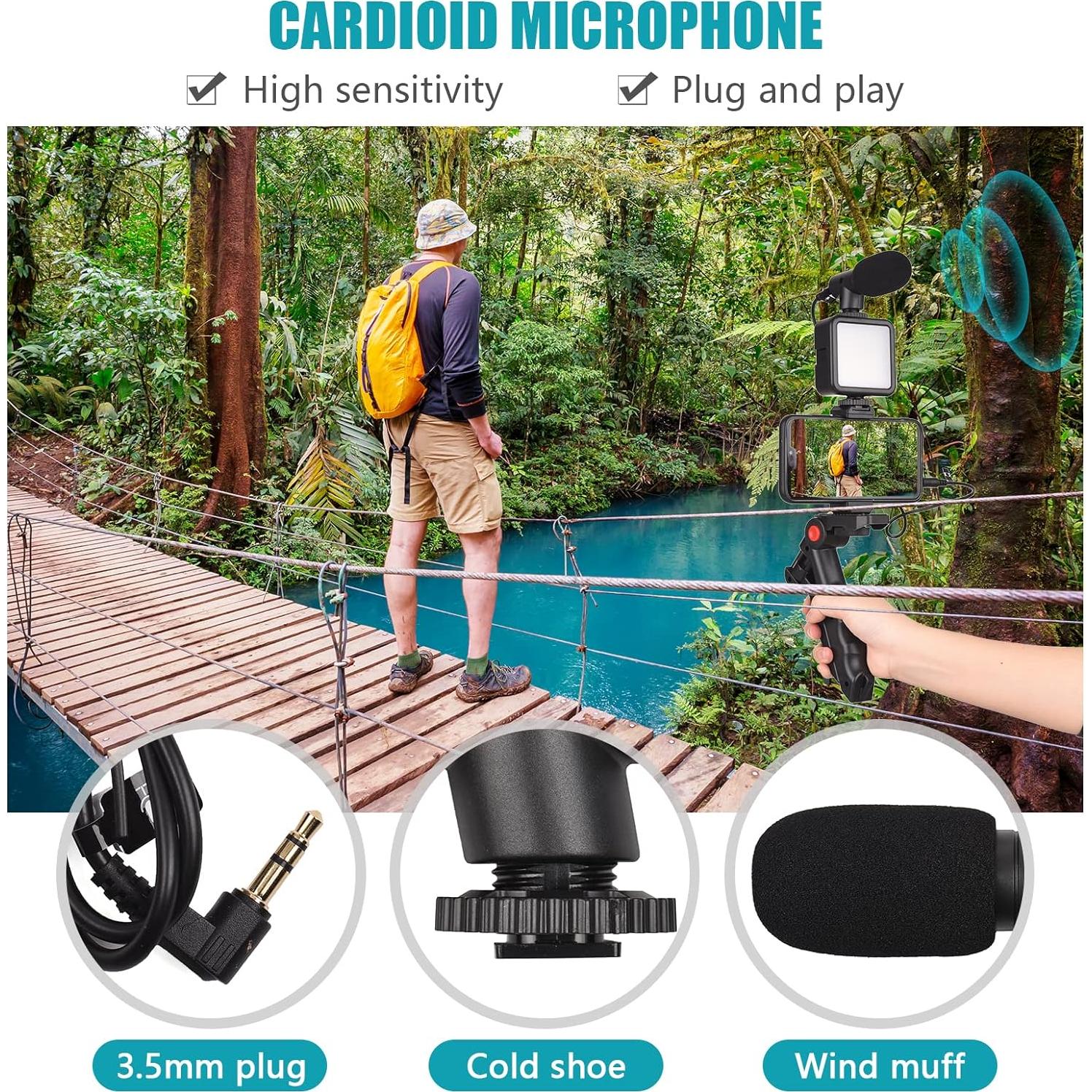 Kit de Vlog Andoer Mini Luz LED + Micrófono + Trípode