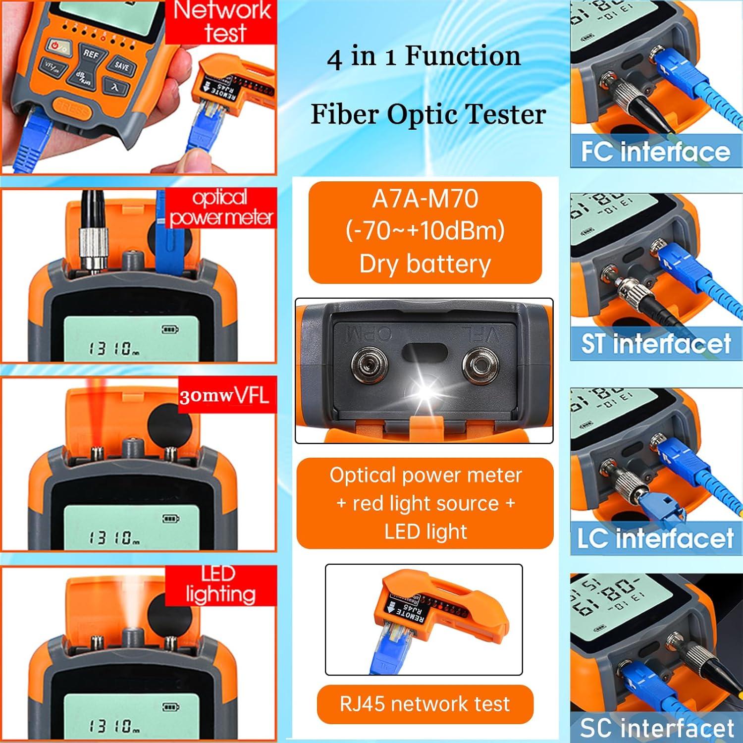 Probador de Fibra Óptica Xunsomten M70 4 en 1 30km OPM VFL