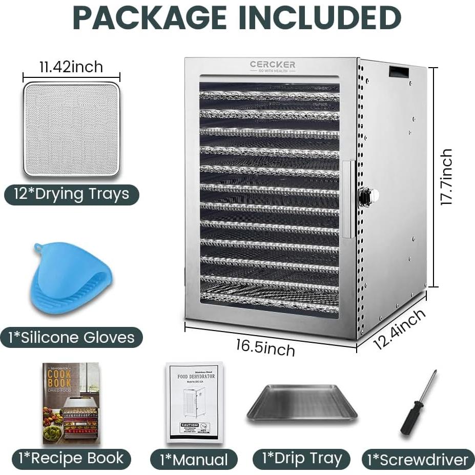 Deshidratadora de Alimentos Cercker 12 Bandejas Acero Inoxidable
