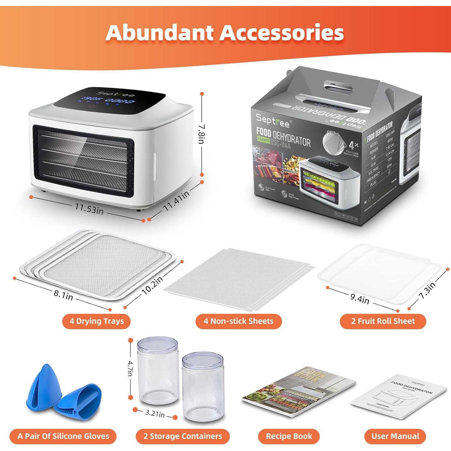 Deshidratador de Alimentos Septree DSC-04A, 4 Bandejas Acero Inoxidable
