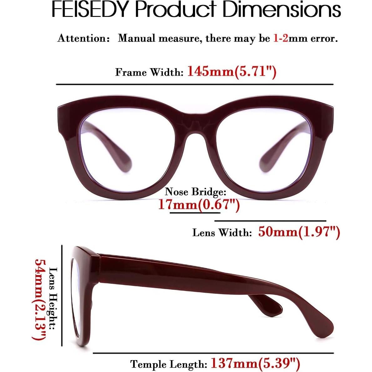 Gafas de Lectura FEISEDY Retro Cuadradas con Lentes Anti-luz Azul 1.25x