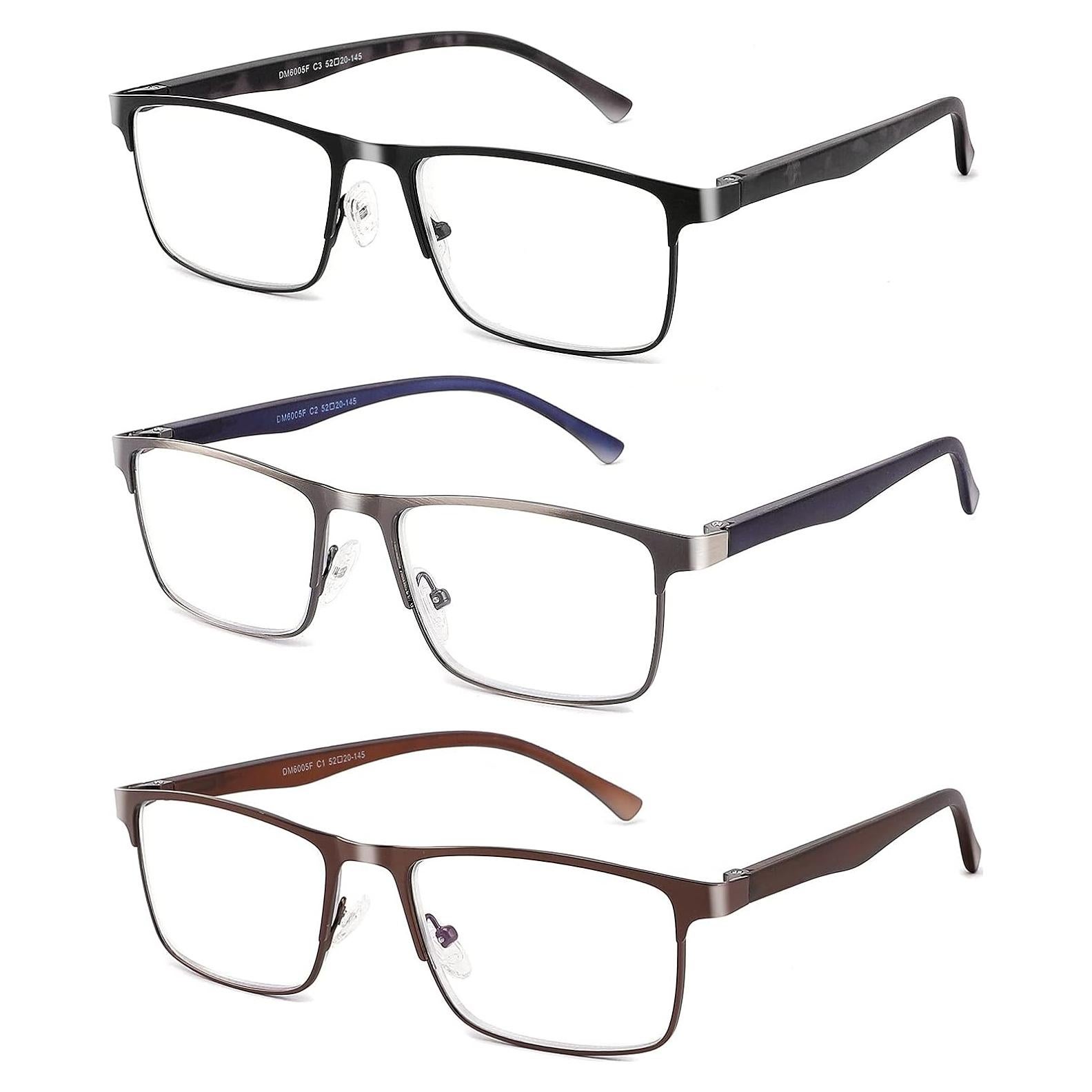 Gafas de lectura CRGATV 3-Pack hombres filtro luz azul metal