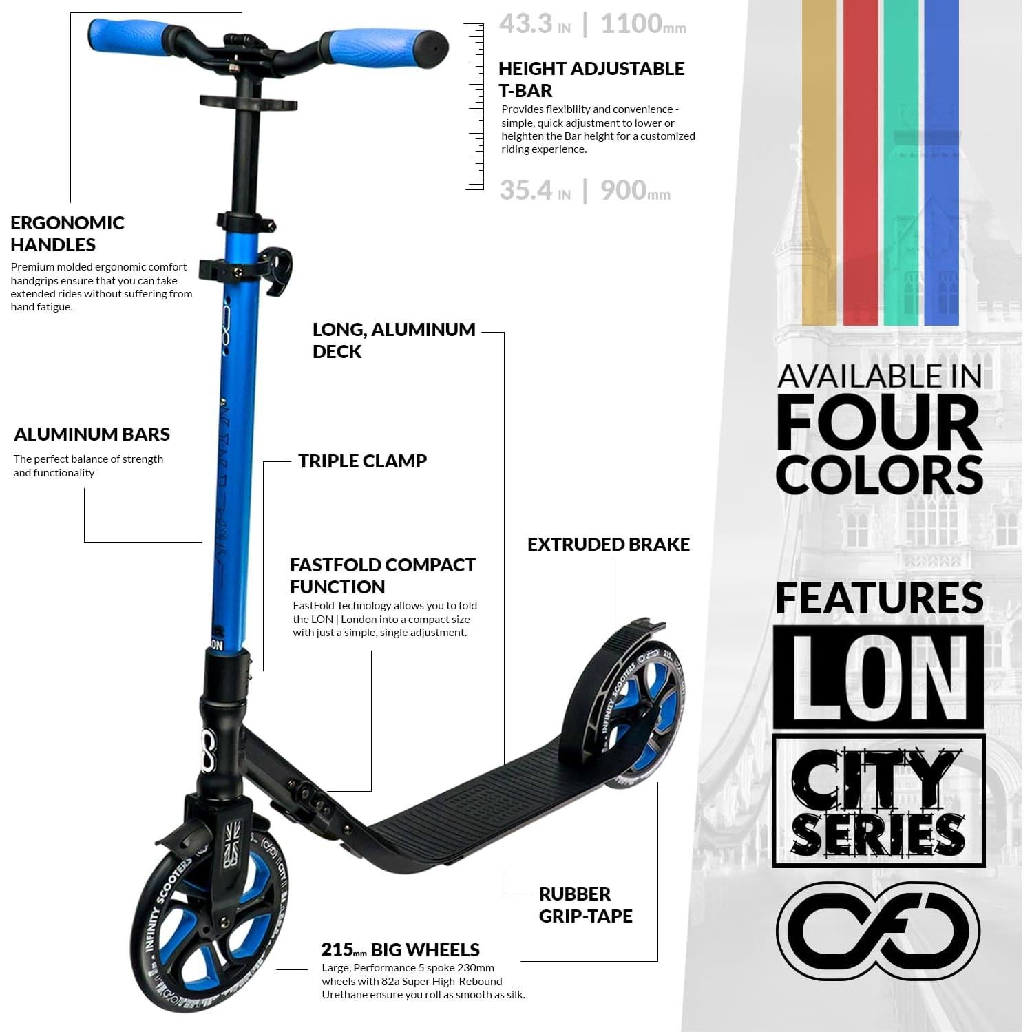 Scooter Plegable Crazy Skates Londres Azul - Ligero y Ajustable