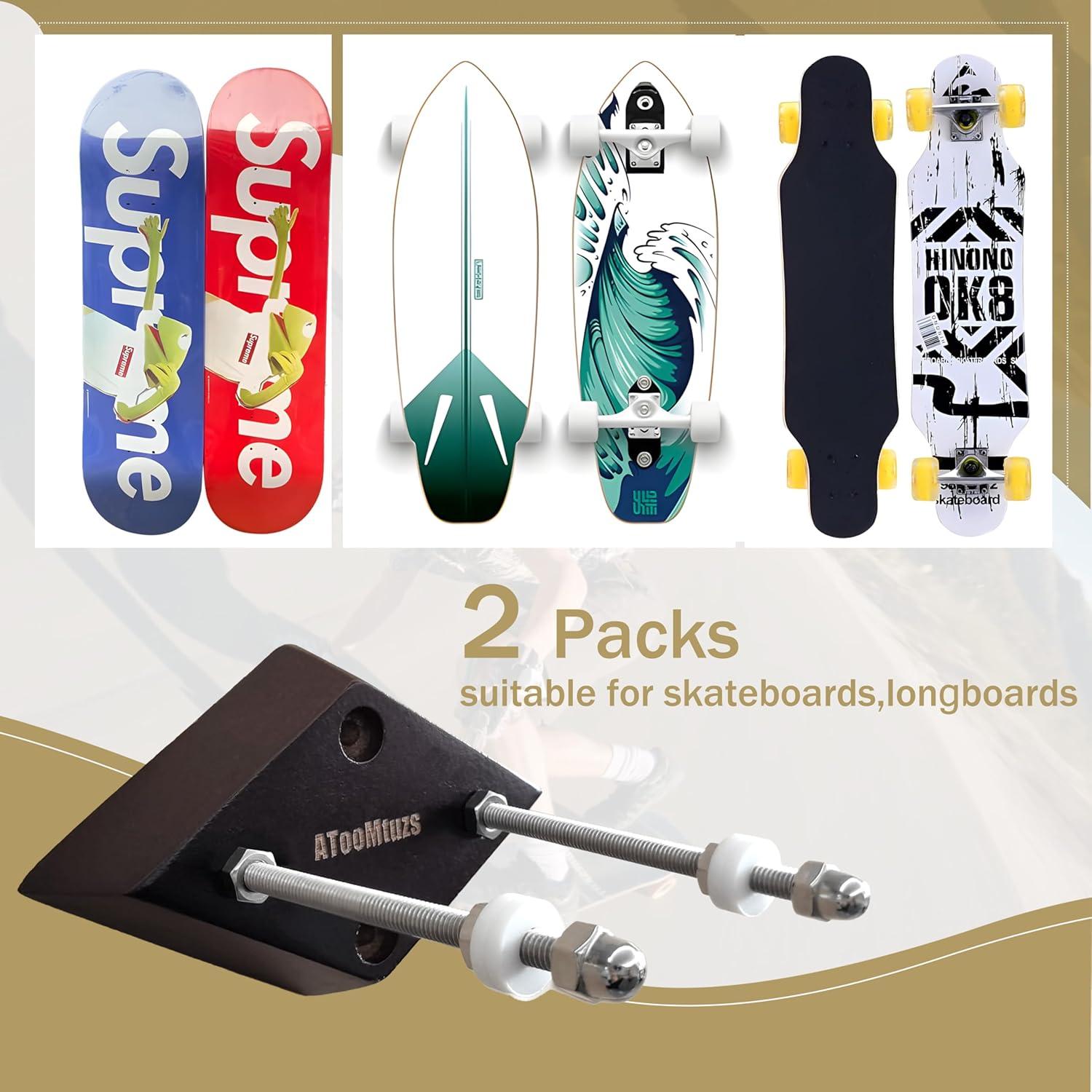 Soporte de Pared para Skateboard ATOOMTUZS Madera Negra 2 Pzs