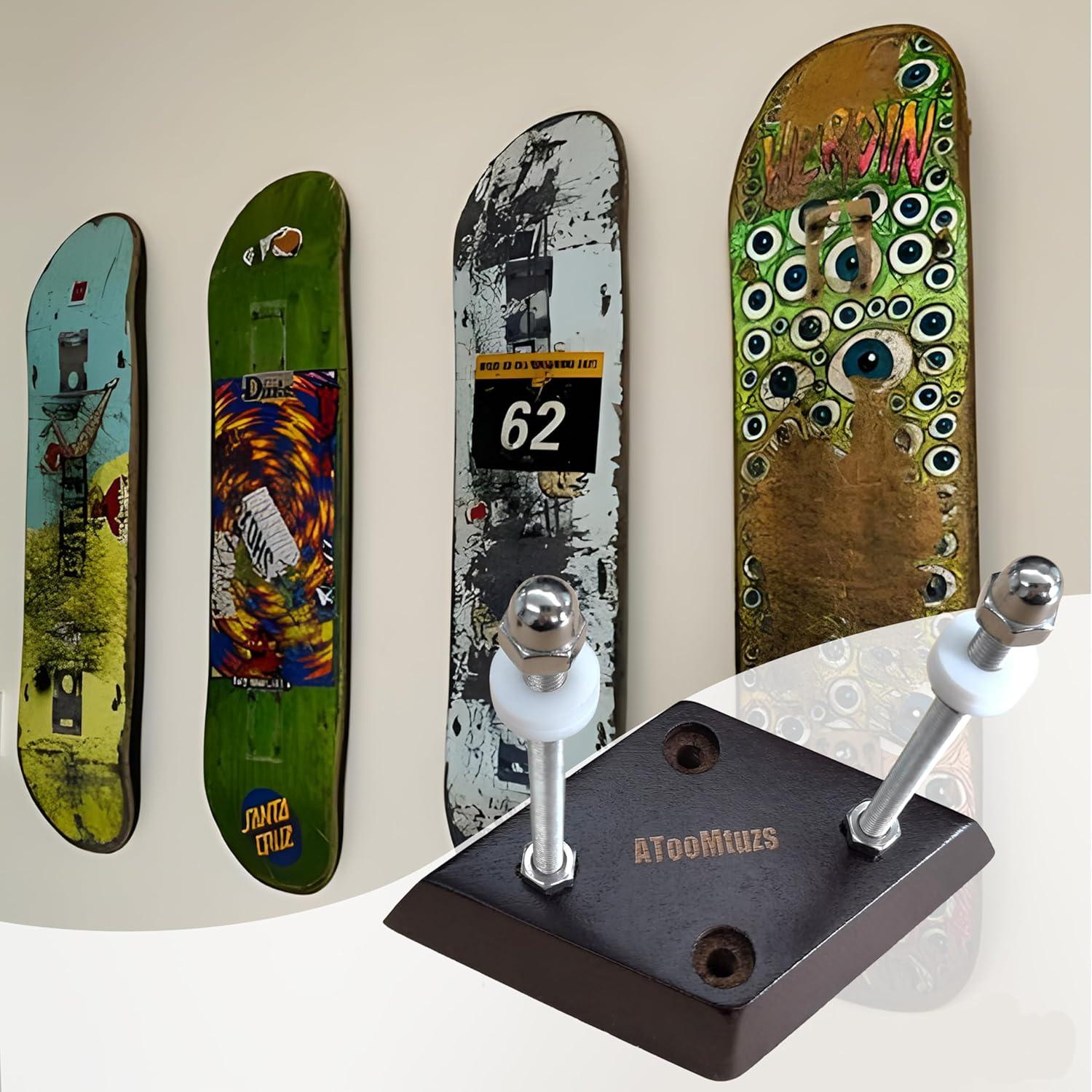 Soporte de Pared para Skateboard ATOOMTUZS Madera Negra 2 Pzs