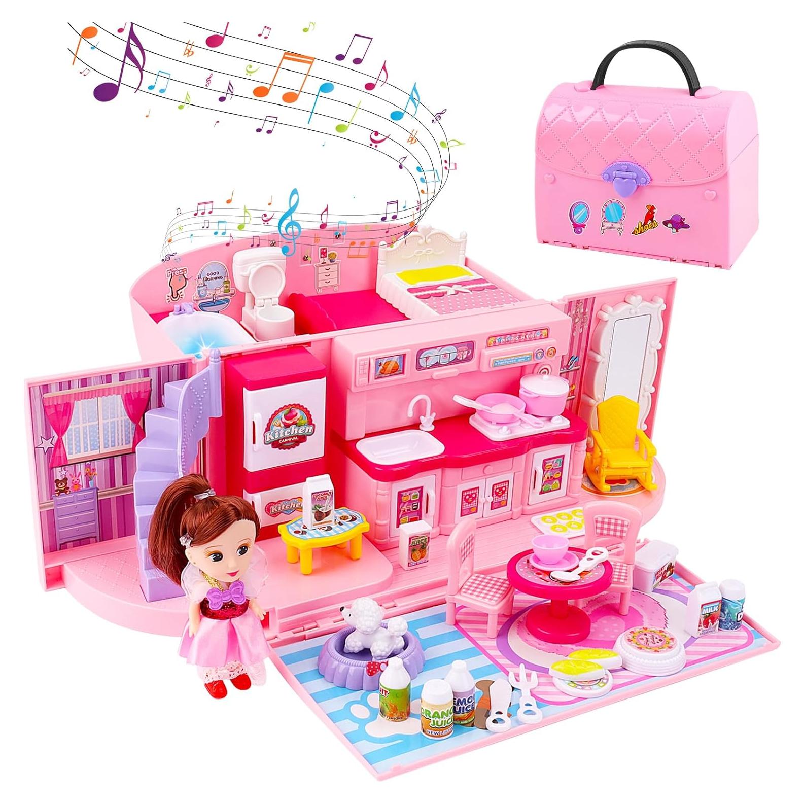 Casa de Muñecas Portátil de deAO con Luz y Música 25,4 cm