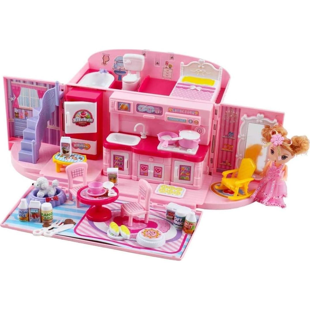 Casa de Muñecas Portátil de deAO con Luz y Música 25,4 cm