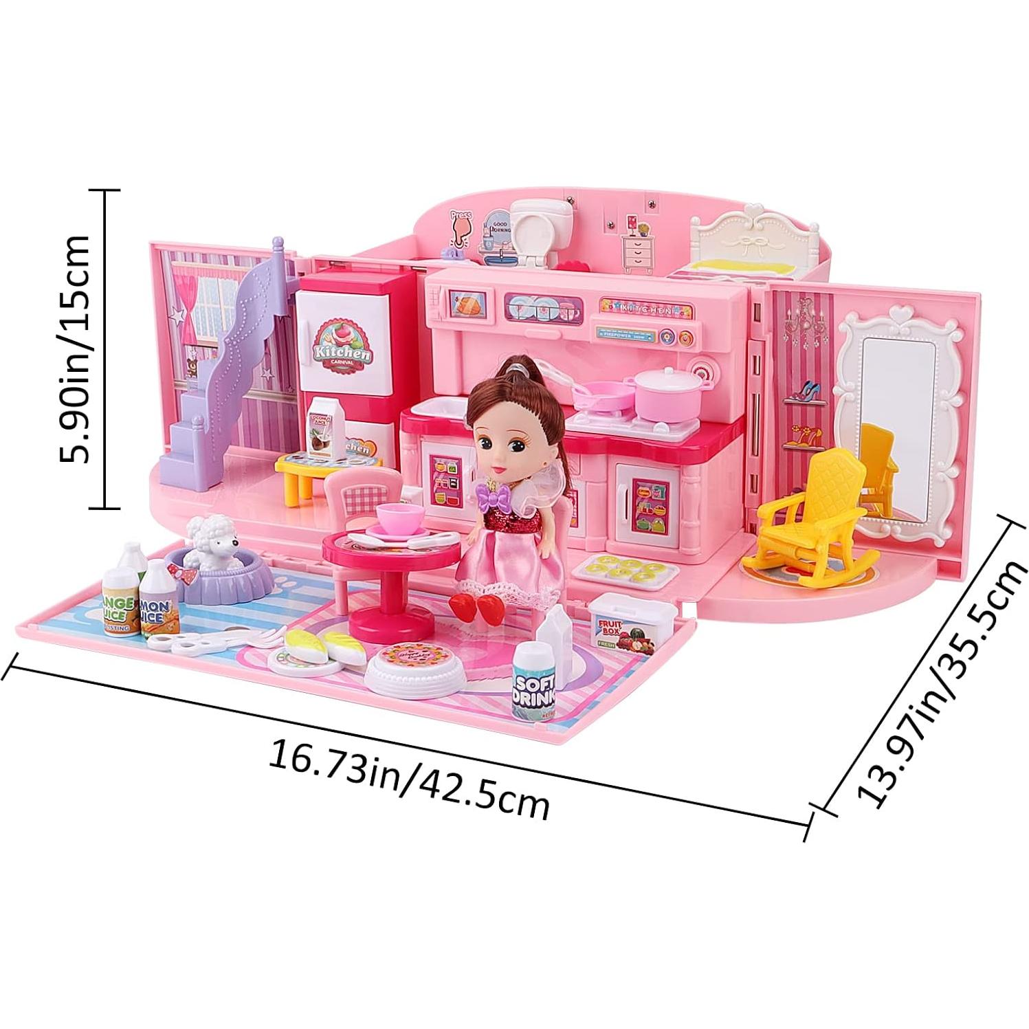 Casa de Muñecas Portátil de deAO con Luz y Música 25,4 cm