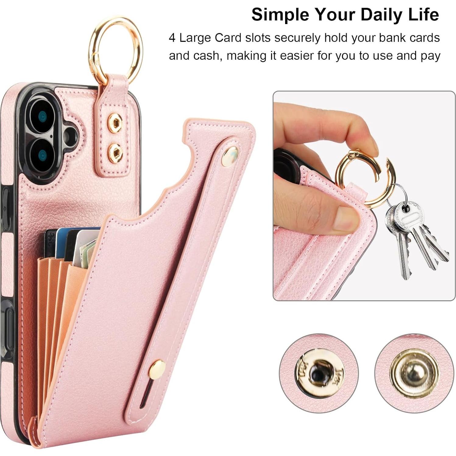 Funda Cartera Folosu para iPhone 16 Plus Oro Rosa 6.7"