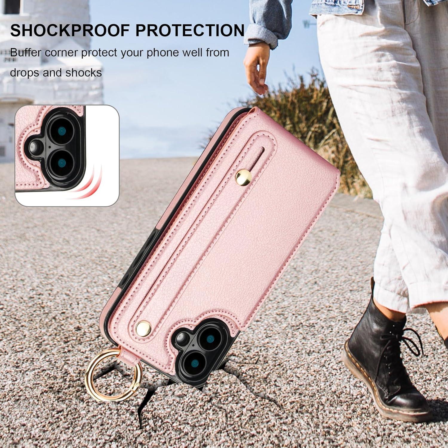 Funda Cartera Folosu para iPhone 16 Plus Oro Rosa 6.7"