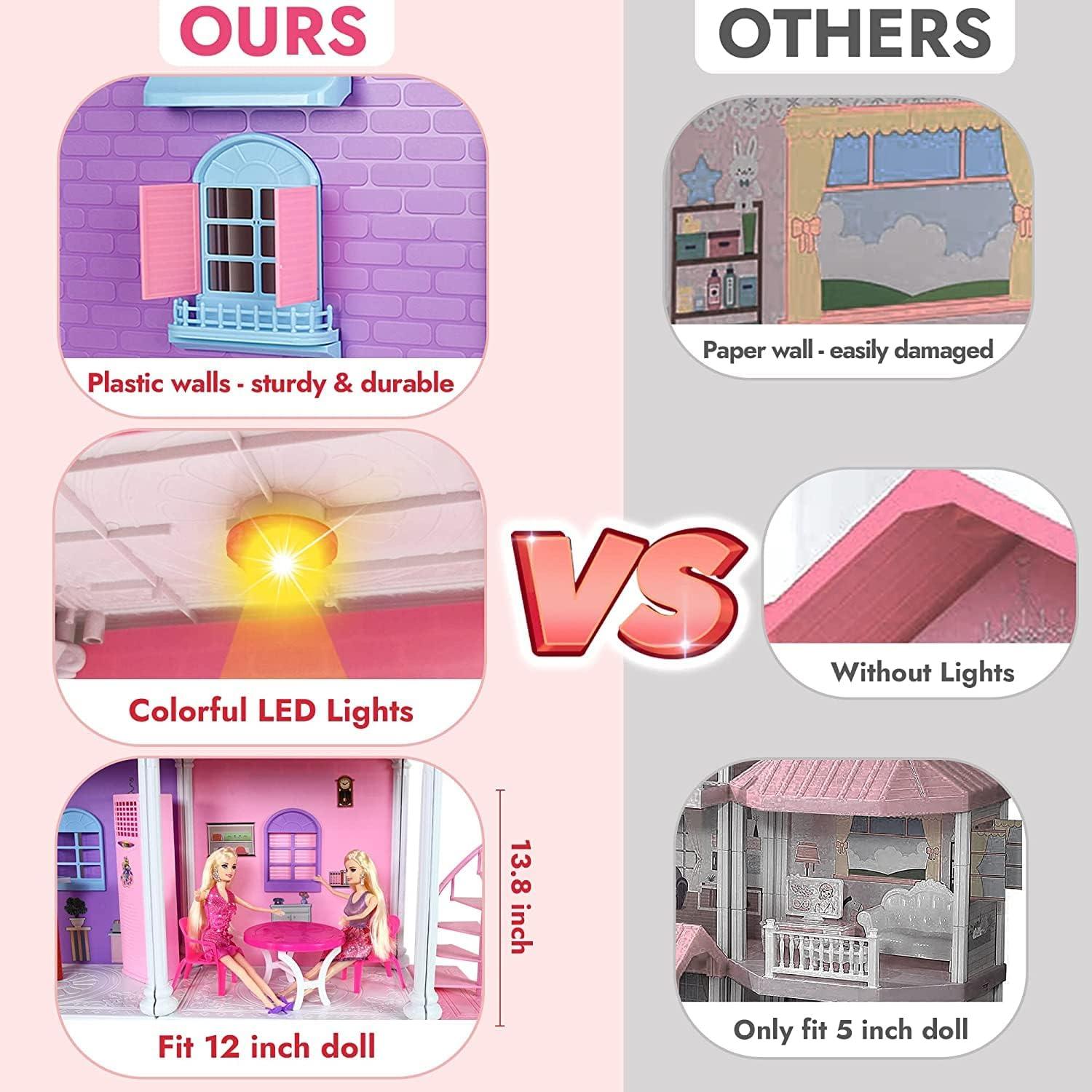 My Large Dreamy Doll House, 3-Story 47'' Sturdy Dollhouse with Big Furnitures & Accessories, ABS Plastic Play House Toys Gifts for 3 to 12 Year Olds Girls Kids