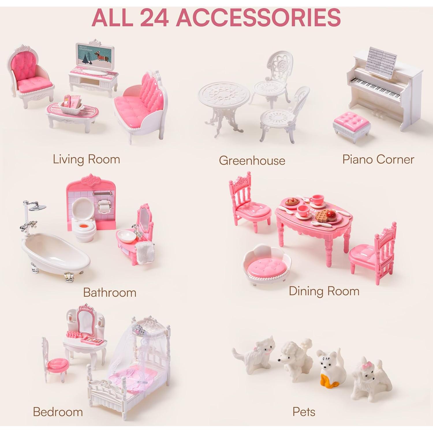 Casa de Muñecas de Madera ROBUD 3 Pisos 5 Habitaciones 24 Muebles