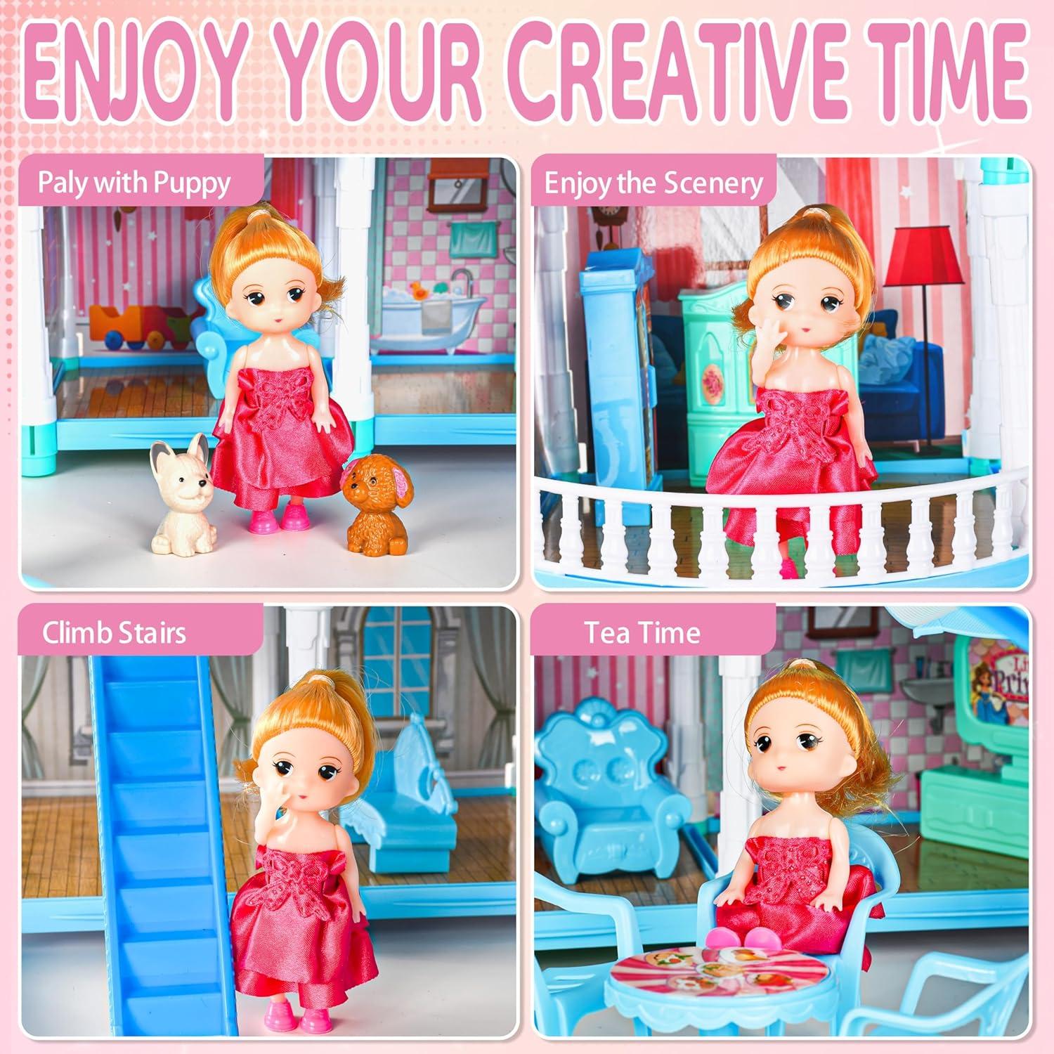 Casa de Muñecas Azul OCTERIC 10 Habitaciones con LED