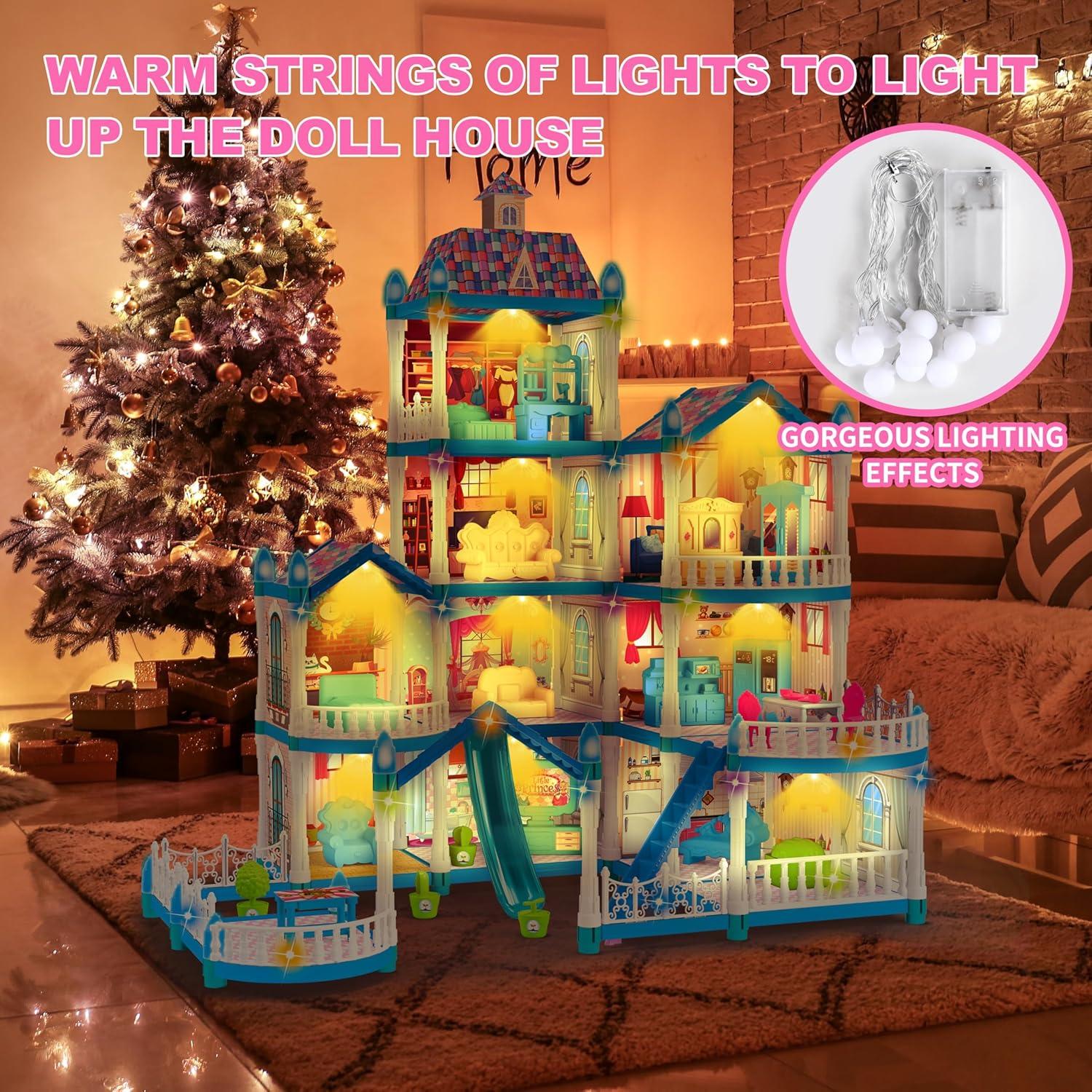 Casa de Muñecas Azul OCTERIC 10 Habitaciones con LED