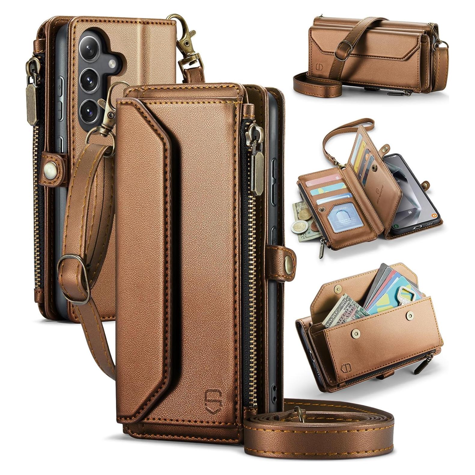 Funda de Cartera Cruzada Strapurs para Galaxy S24 Plus - Marrón