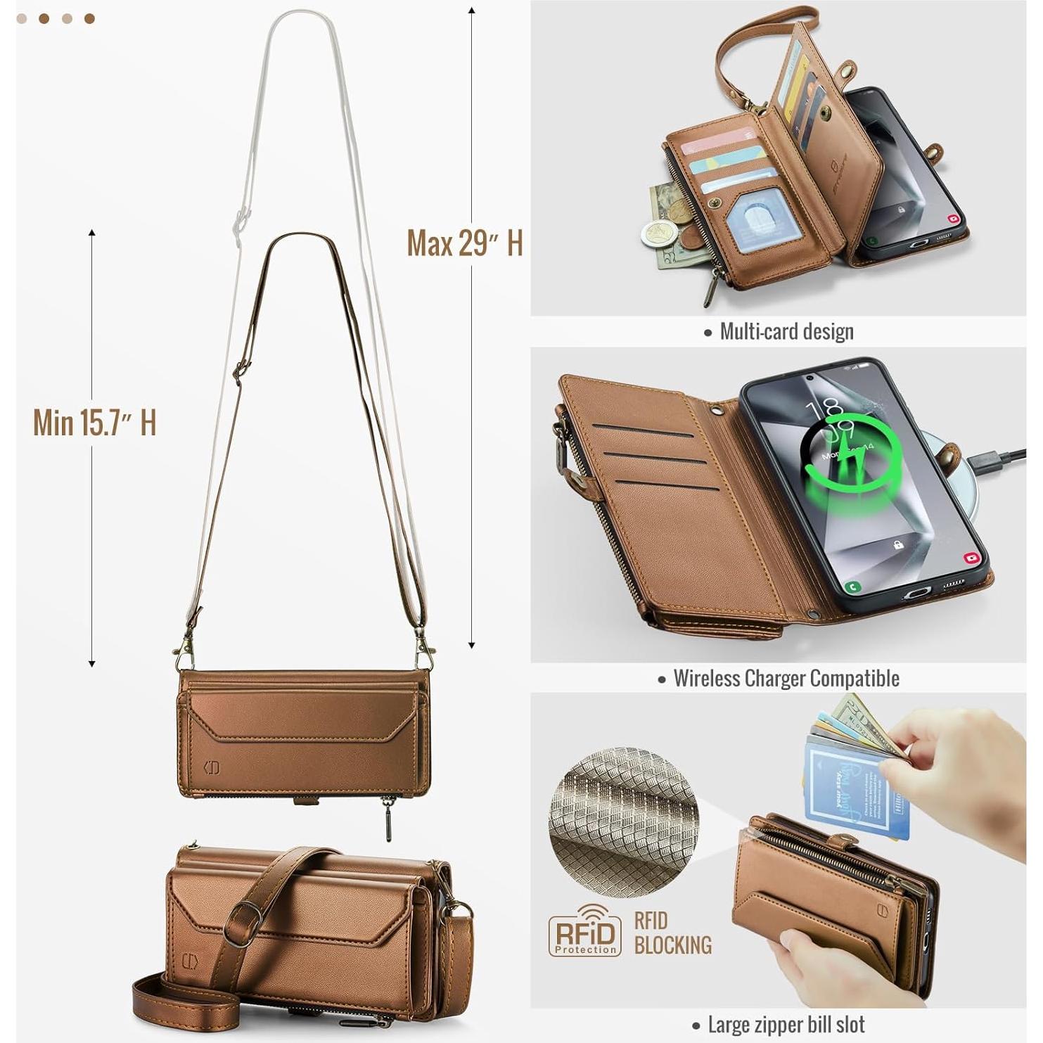 Funda de Cartera Cruzada Strapurs para Galaxy S24 Plus - Marrón