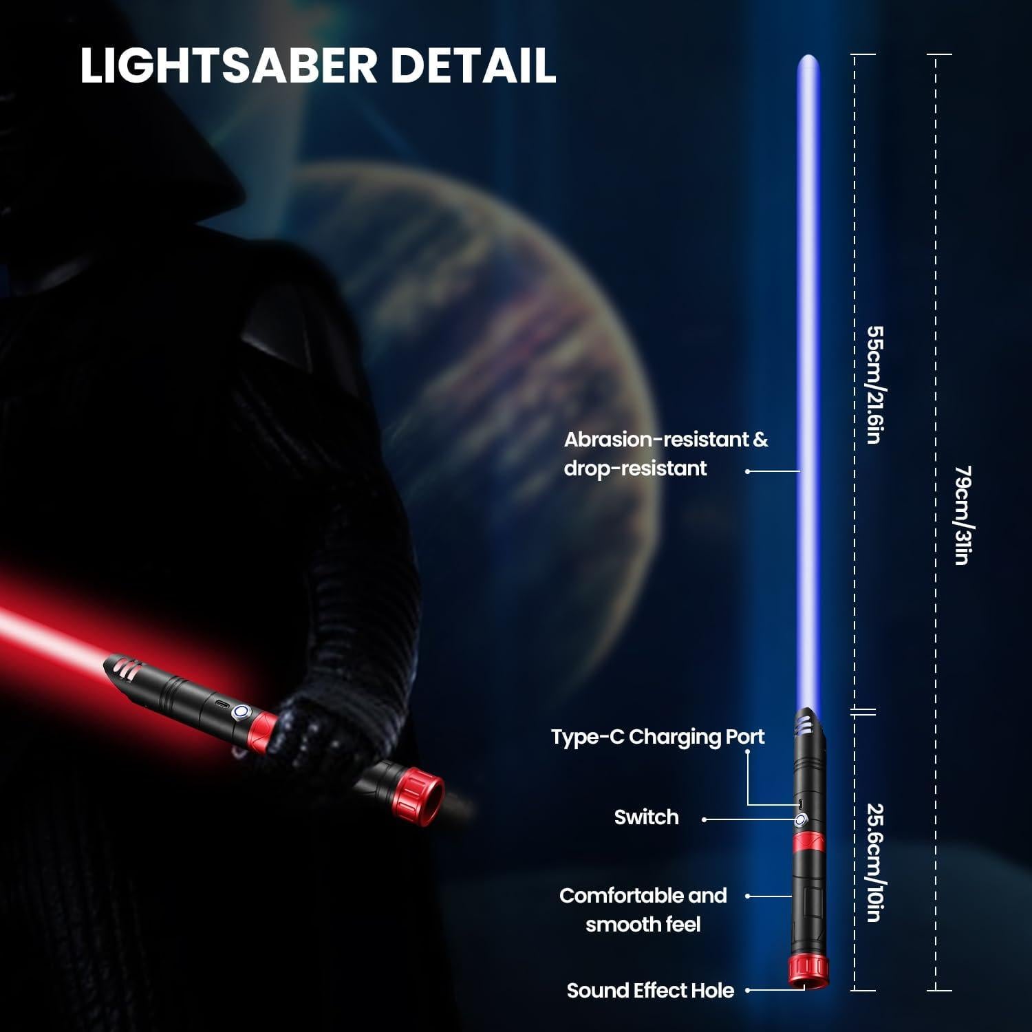 Sable de Luz TAMOXI Recargable 14 Colores 4 Sonidos 55 cm