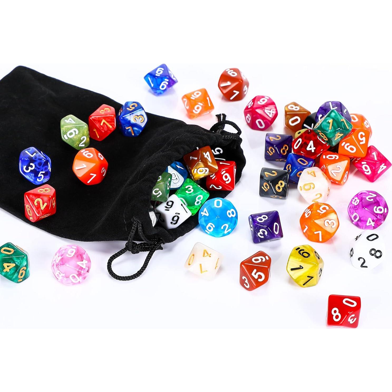 Dados Poliedricos Skylety 50 Piezas 10 Caras con Bolsa
