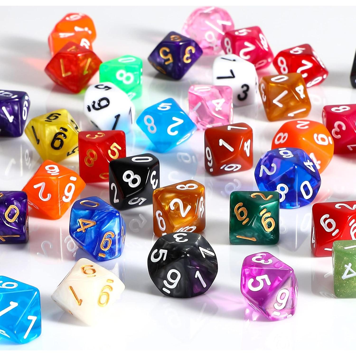 Dados Poliedricos Skylety 50 Piezas 10 Caras con Bolsa