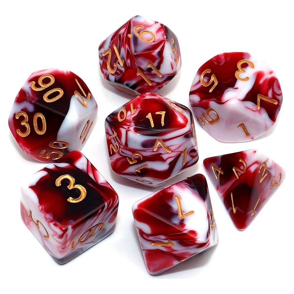 Juego de Dados DND CREEBUY 7 Piezas Rojo y Blanco