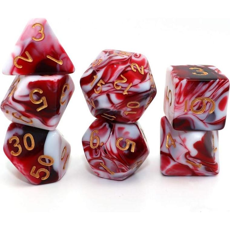 Juego de Dados DND CREEBUY 7 Piezas Rojo y Blanco