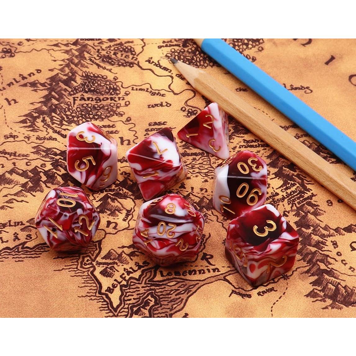 Juego de Dados DND CREEBUY 7 Piezas Rojo y Blanco