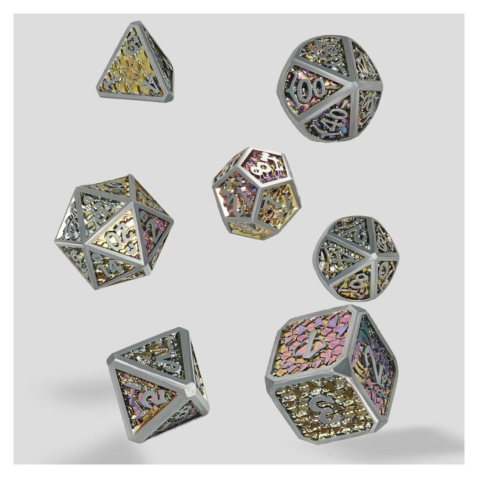 Juego de Dados DND de Metal GU BEI TE 7 Piezas Escamas Dragón