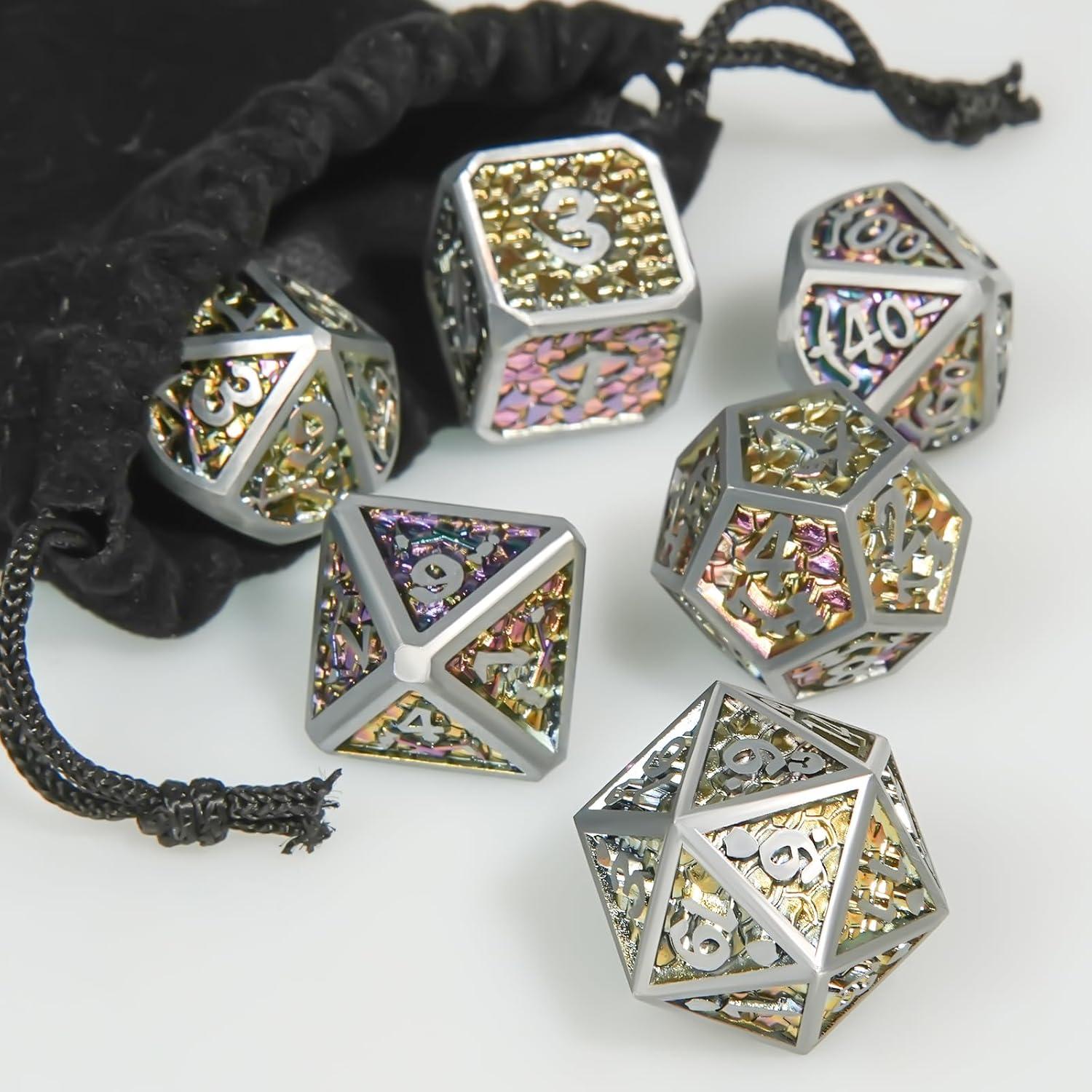 Juego de Dados DND de Metal GU BEI TE 7 Piezas Escamas Dragón