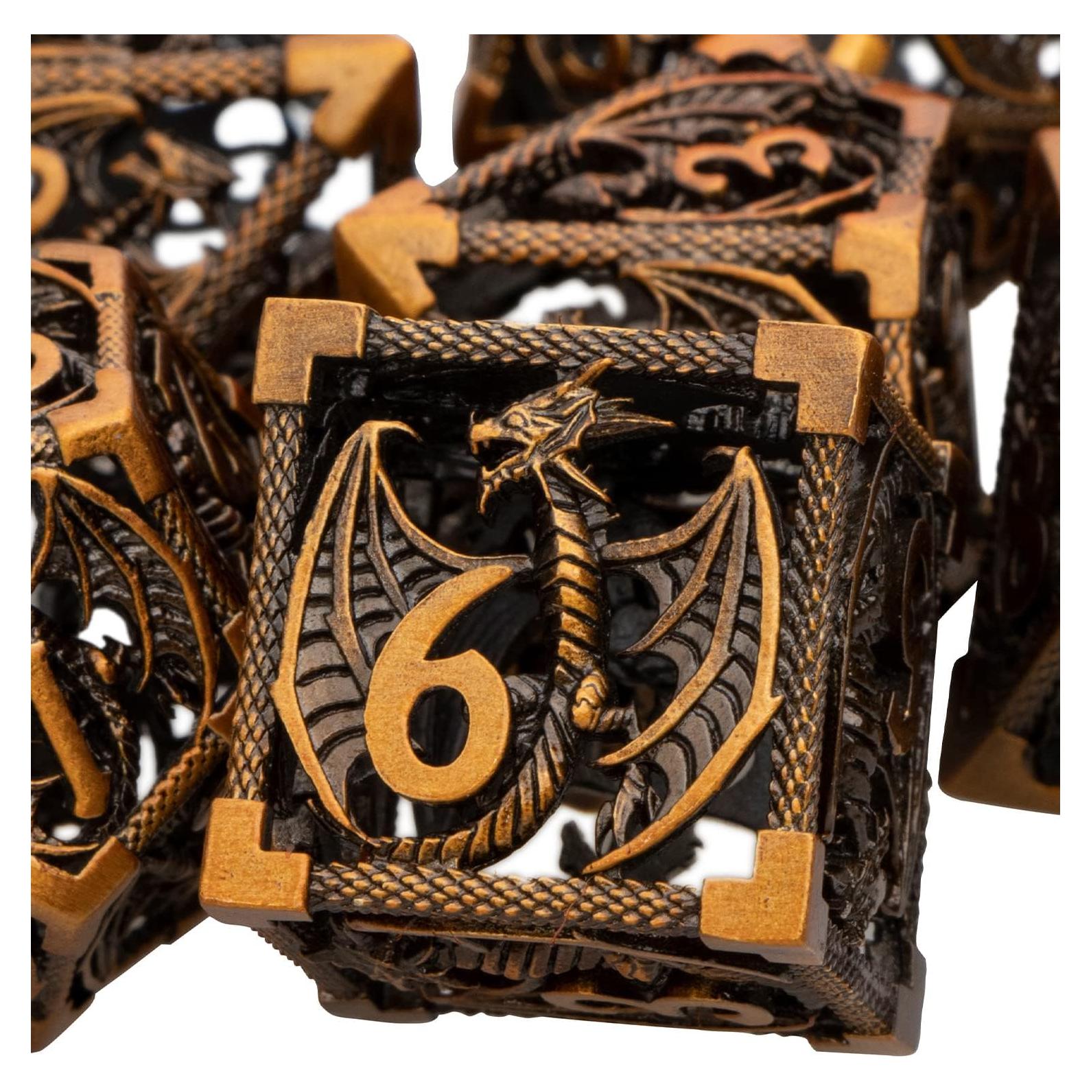 Juego de Dados de Metal ARUOHHA 7PCS Poliedricos Oro Antiguo