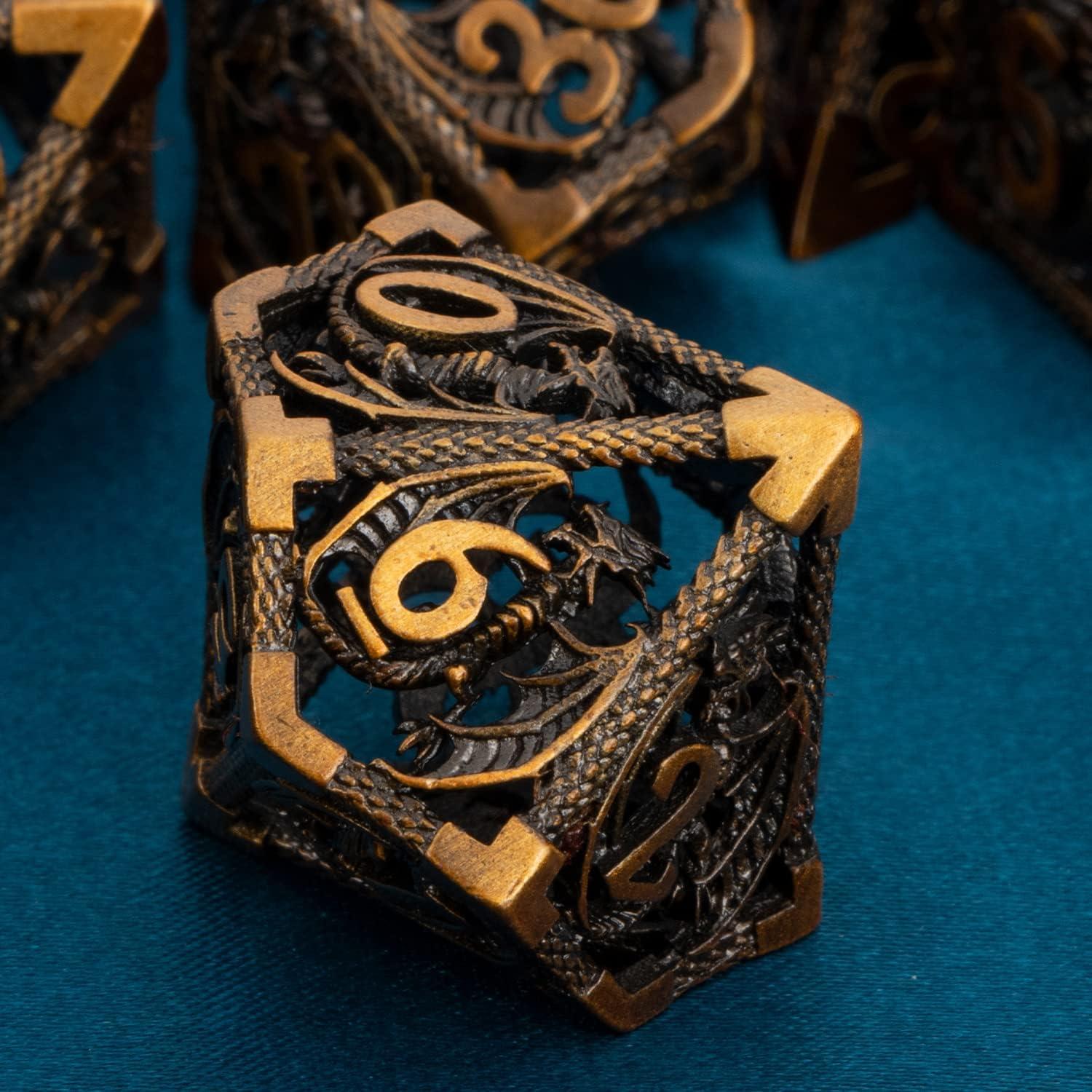 Juego de Dados de Metal ARUOHHA 7PCS Poliedricos Oro Antiguo