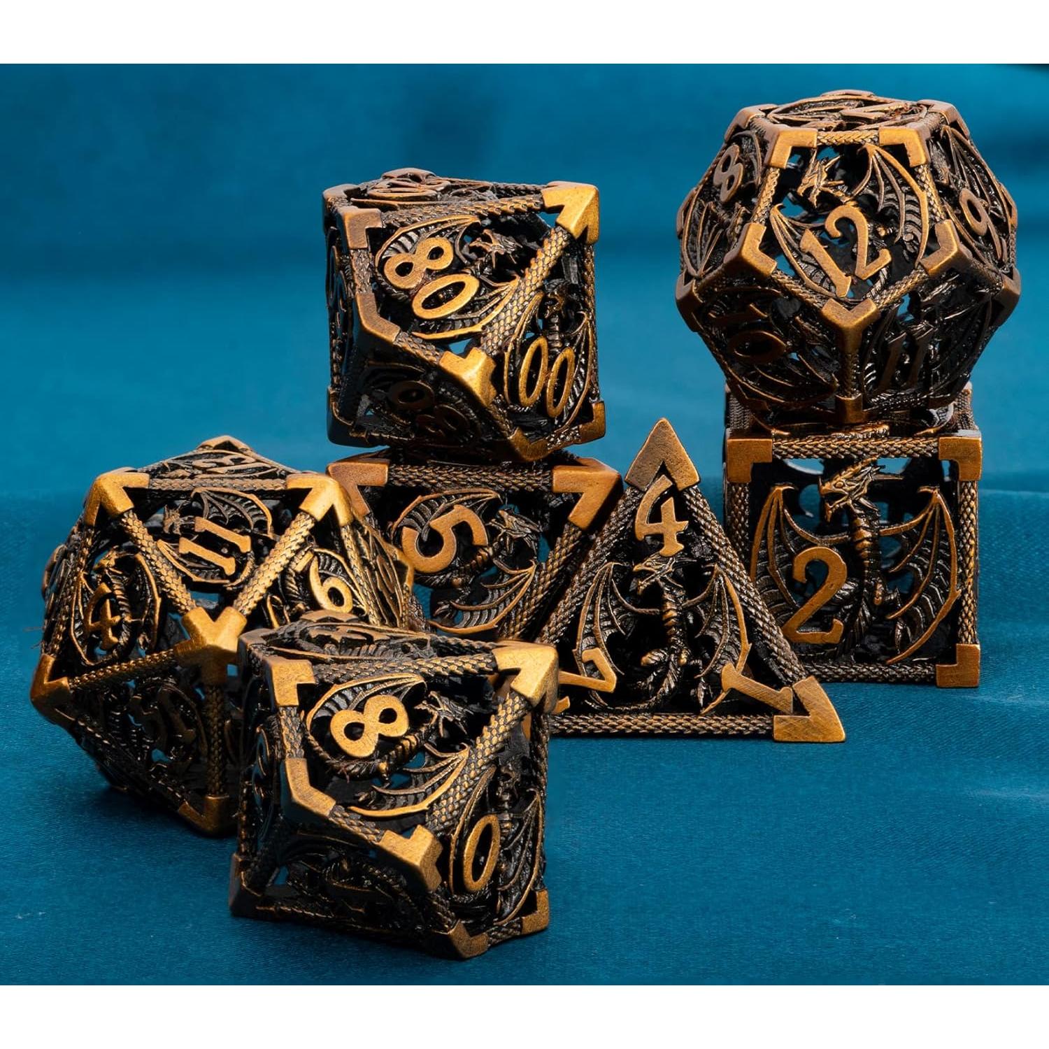 Juego de Dados de Metal ARUOHHA 7PCS Poliedricos Oro Antiguo