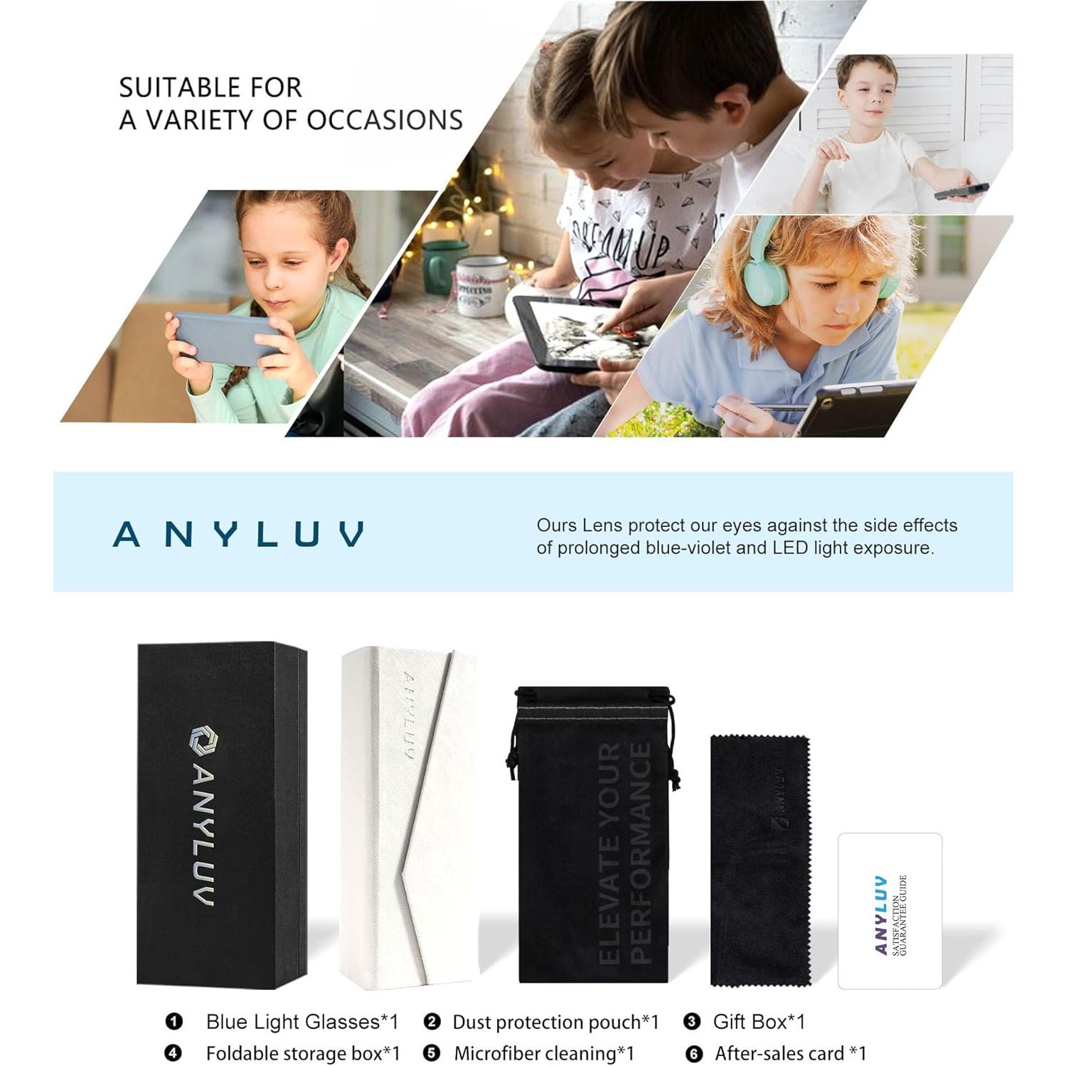 Gafas de Luz Azul ANYLUV para Niños - Protección Ocular Juvenil