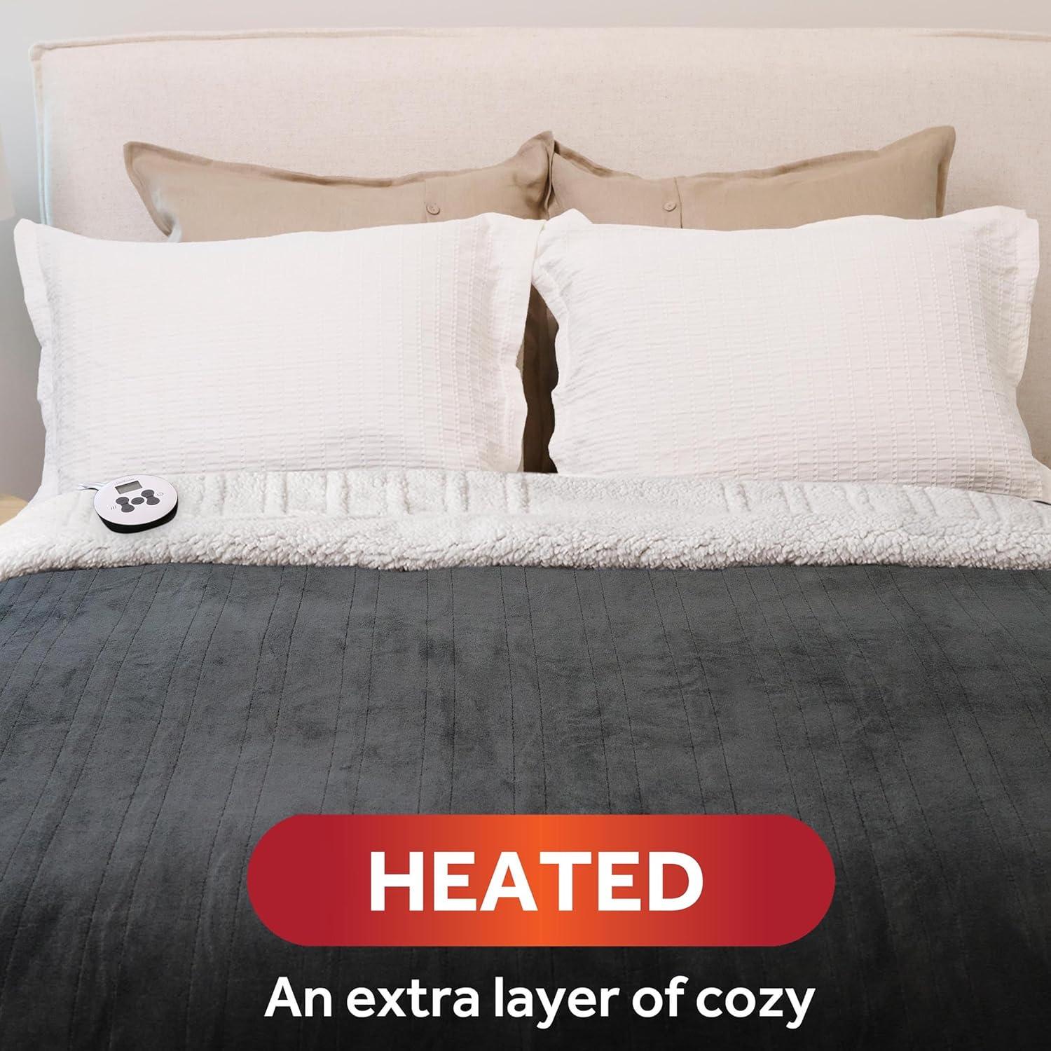 Manta Térmica Sunbeam Royal Luxe Sherpa Individual Gris